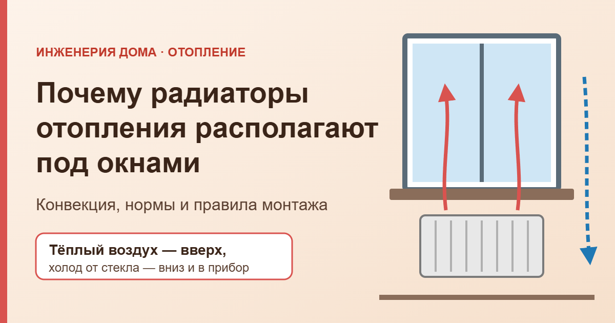 Почему радиаторы отопления располагают под окнами — обложка